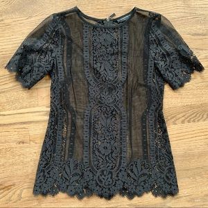 Nanette Lapore black short sleeve lace top